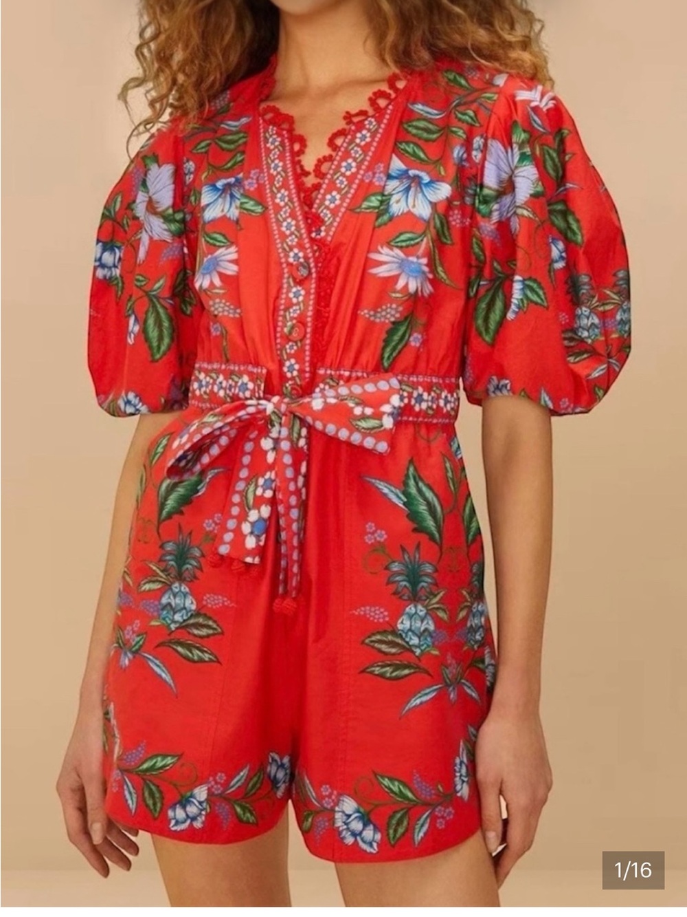 FARM Rio Red Floral Tie-Waist Shorts